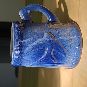 Antique Early A. E. Hull Flying Bird Blue White Stoneware Salt Glaze Mug